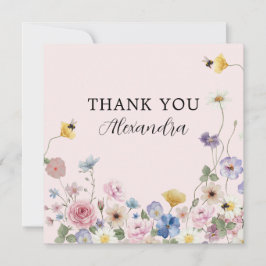 Blush Pink Wildflower Bridal Shower Thank You Card Dankeskarte