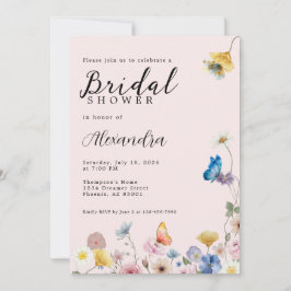 Blush Pink Wildflowers Bridal Shower Invitation Einladung