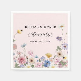 Blush Pink Wildflowers Bridal Shower Invitation Serviette