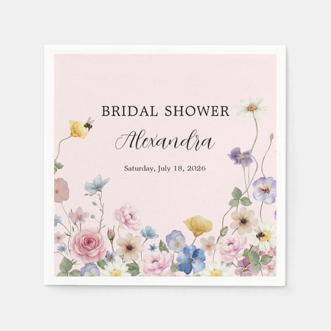 Blush Pink Wildflowers Bridal Shower Invitation Serviette (Vorderseite)
