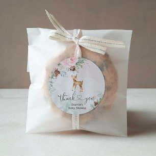 Blush pink Winter Baby Reh vielen Dank Runder Aufkleber