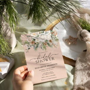 Blush Pink Winter Floral Evergreen Brautparty Einladung