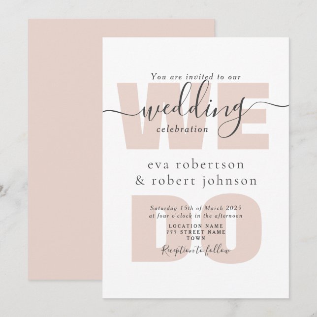 Blush Pink wir tun Hochzeitseinladung Einladung (Vorne/Hinten)