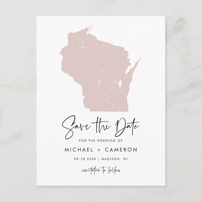 Blush Pink Wisconsin Karte Save the Date (Vorderseite)