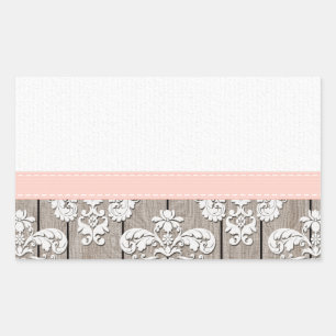 Blush Pink Wood Lace Rustic Rechteckiger Aufkleber