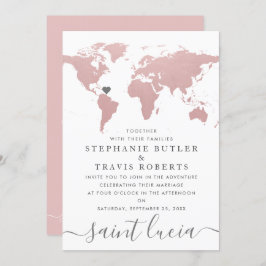 Blush Pink World Map Thema Hochzeit Einladung