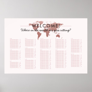 Blush Pink World Map Thema Sitzplan Poster