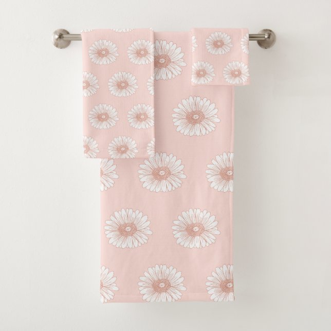 Blush Pink Zeichnend Illustration Blume Muster Badhandtuch Set (Insitu)