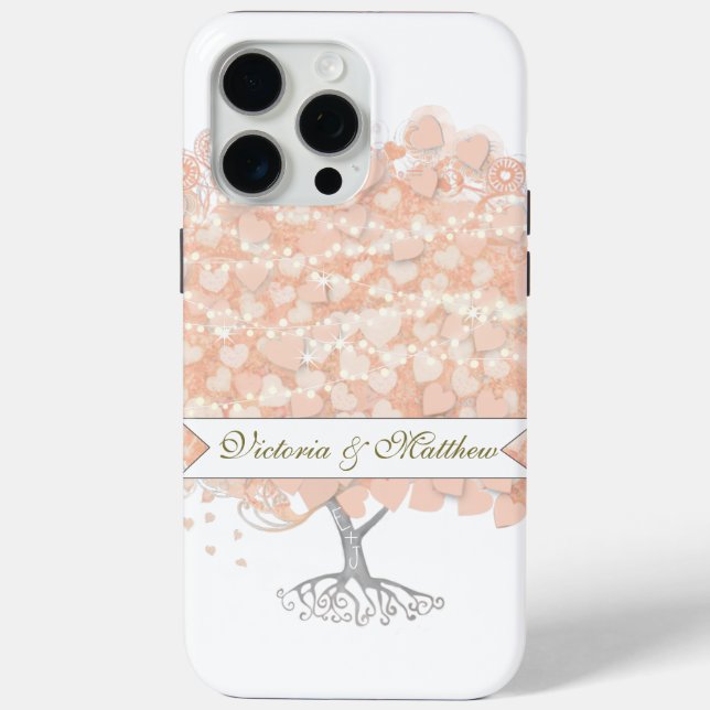 Blush Pinkish Coral Heart Leaf Tree Wedding Case-Mate iPhone Hülle (Rückseite)