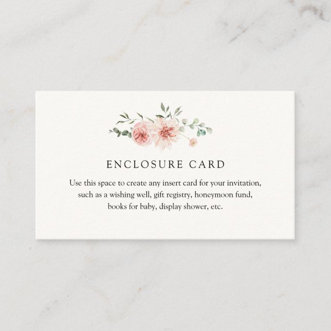 Blush Pinks Florals und Green Enclosure Card Begleitkarte (Vorderseite)