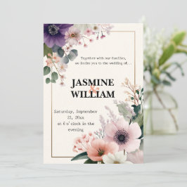 🌹 Blush & Plum Floral Hochzeit Einladung 💐 💒