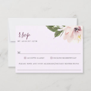 Blush Plum Floral Wedding Food Allergy RSVP Card Karte