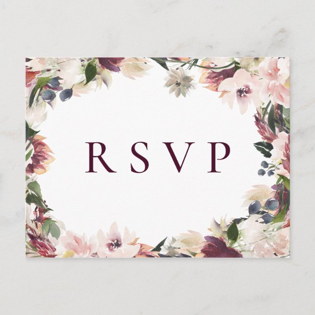 Blush Plum Floral Wedding RSVP Song Request Einladungspostkarte (Vorderseite)