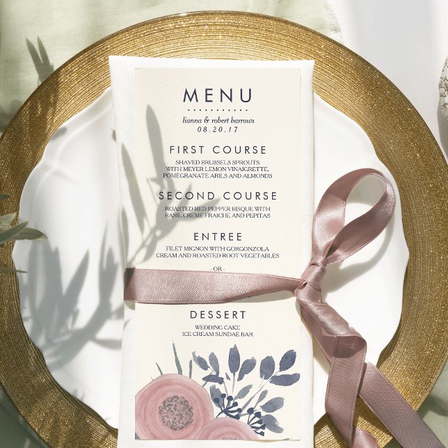 Blush Poppies Custom Wedding Menu Card Menükarte (Von Creator hochgeladen)
