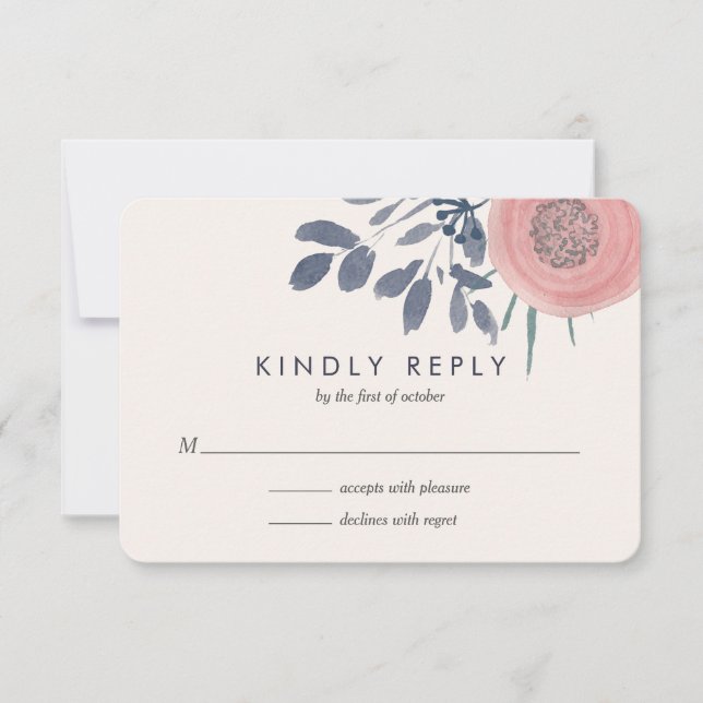 Blush Poppies Hochzeit RSVP-Reaktion RSVP Karte (Vorderseite)