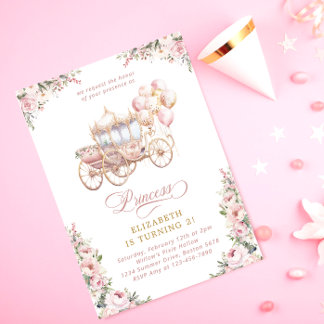 Blush Princess Carriage Fairytale Birthday Party Einladung