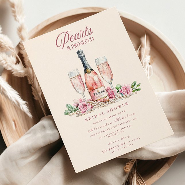 Blush Prosecco Perlen Brautparty-Feier Einladung (Von Creator hochgeladen)