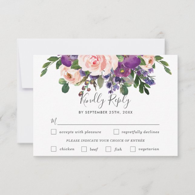 Blush Pum Floral Wedding Meal Choice RSVP Card Karte (Vorderseite)