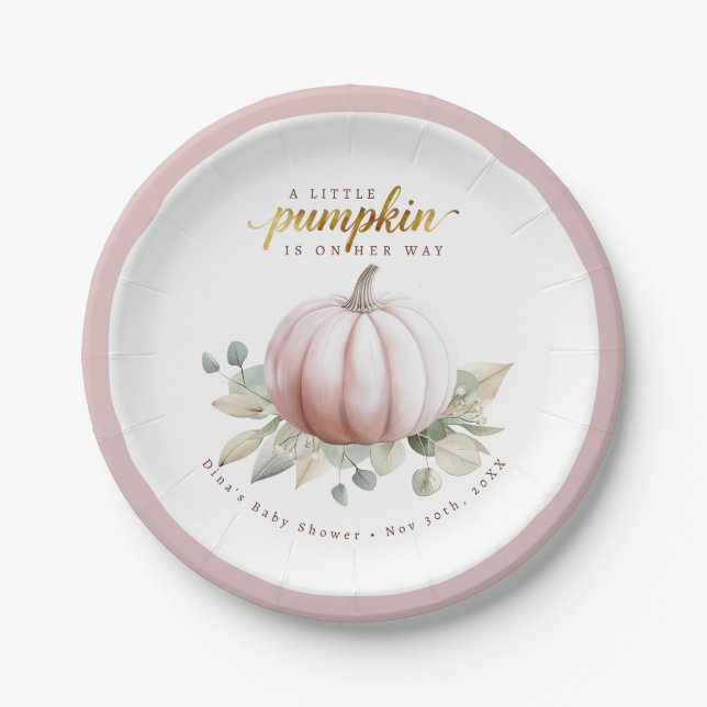 Blush Pumpkin Fall Baby Shower Paper Plates Pappteller (Vorderseite)