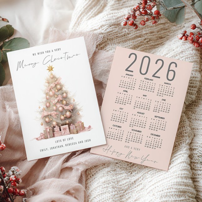 Blush Quirky Tree 2026 Kalender Frohe Weihnachten (front and back view)