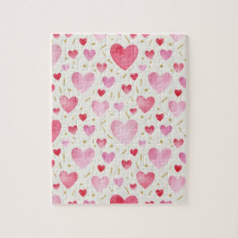 Blush Radiance | Pink & Gold Watercolor Hearts Puzzle