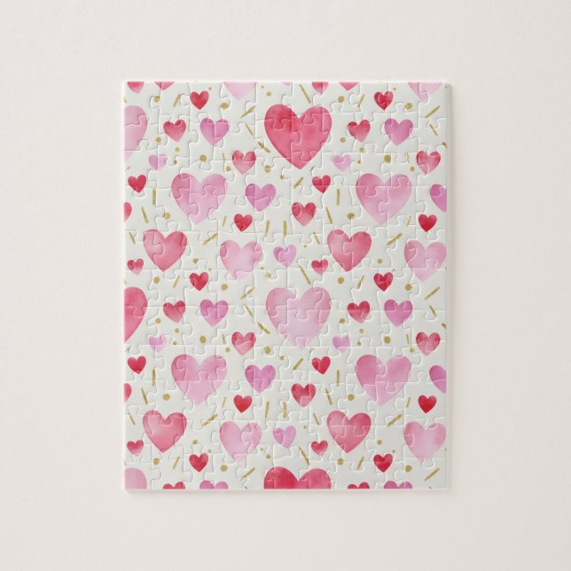 Blush Radiance | Pink & Gold Watercolor Hearts Puzzle (Vertikal)