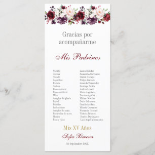 Blush Red Floral Quinceañera Programm