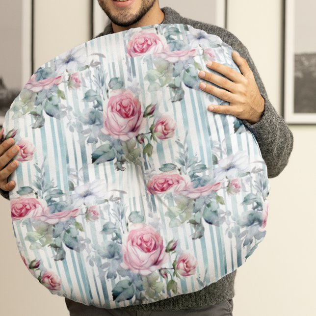 Blush Retro Spring Floral Hintergrund Rundes Kissen (Von Creator hochgeladen)