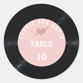 Blush Retro Vinyl Record Wedding Tischnummer Runder Aufkleber