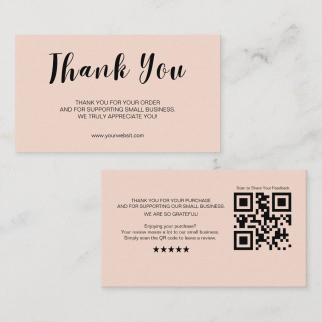 Blush Review Request Thank You Card QR Business Visitenkarte (Vorne/Hinten)
