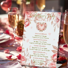 Blush Rococo Floral Heart Galentine Brunch Menu Sockelschild