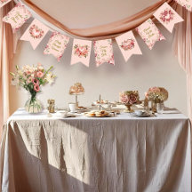 Blush Rococo Garden Galentine Party Floral Flags