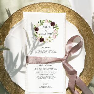 Blush Romance Wedding Menu Card Menükarte