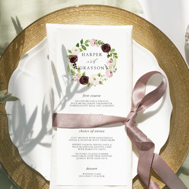 Blush Romance Wedding Menu Card Menükarte (Von Creator hochgeladen)
