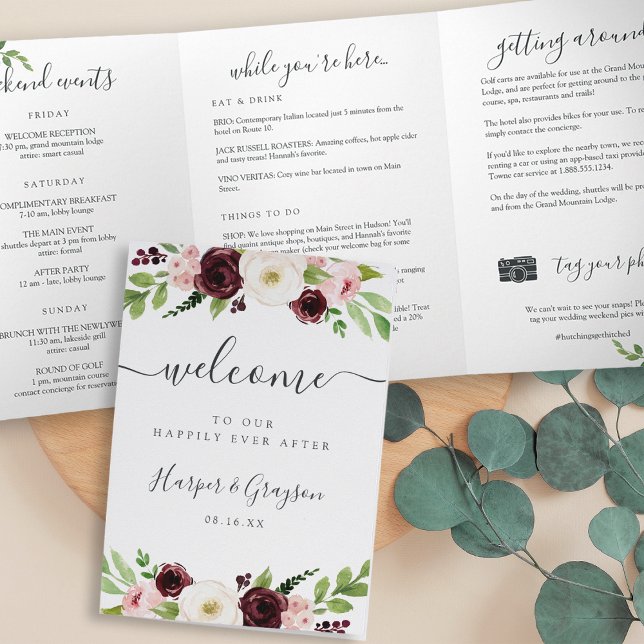 Blush Romance Wedding Welcome Letter & Itinerary Dreifach-gefaltete Programmkarte (Von Creator hochgeladen)