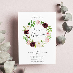 Blush Romance Wreath Wedding Einladung