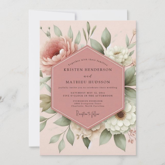 Blush Romantic Flora Wedding Einladung (Vorderseite)