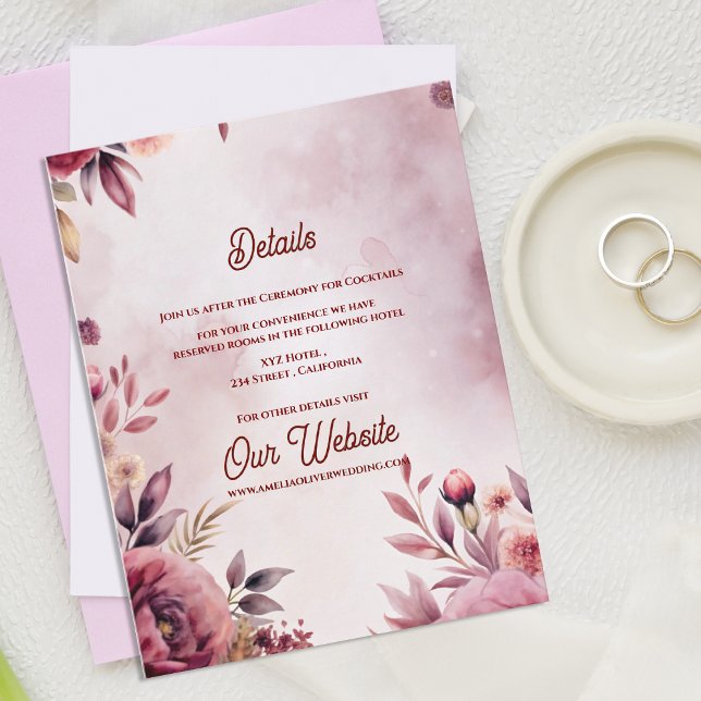 Blush Romantic Pink Floral Wedding Details Begleitkarte (Blush Pink Floral Wedding Details Card | Romantic Garden Wedding Enclosure)