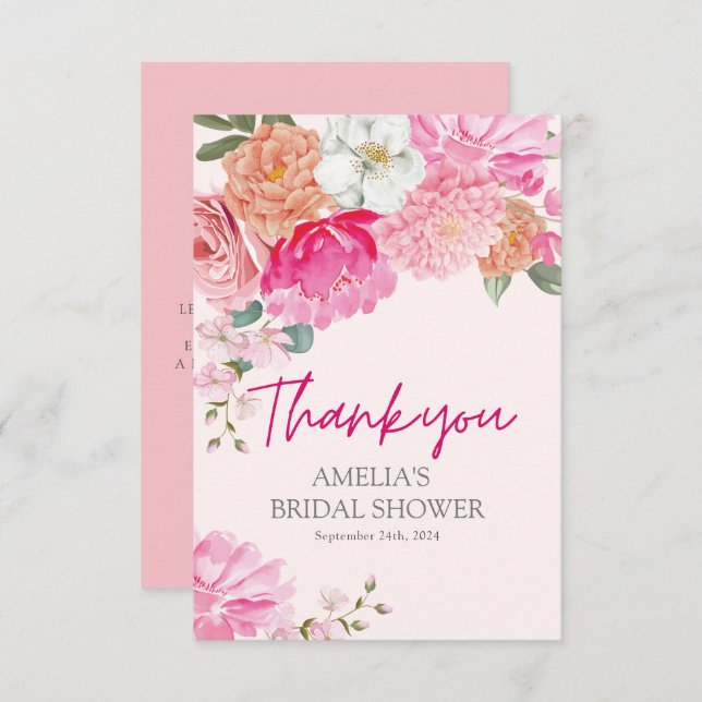 Blush rosa Aquarellfarben Brautparty Willkommen Dankeskarte (Vorne/Hinten)