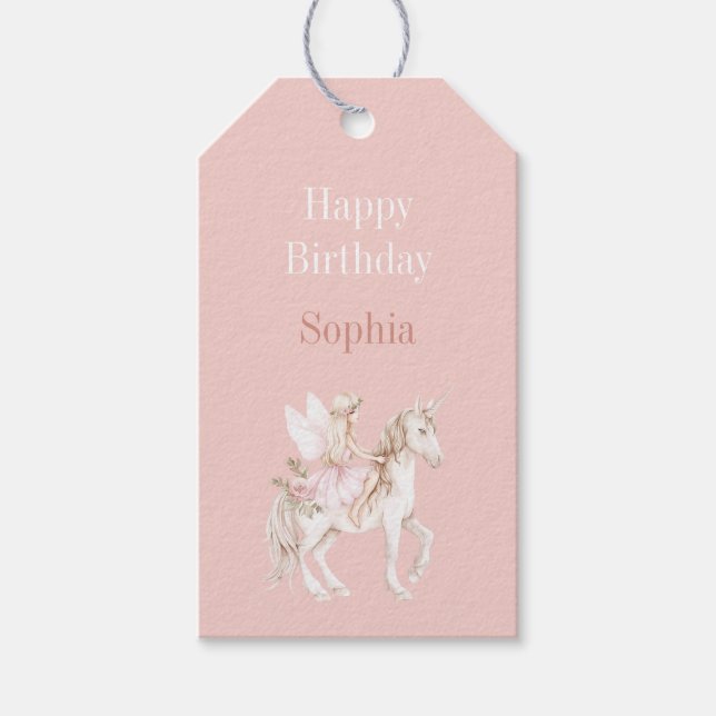 Blush Rosa niedliche Feenflügel Kleid Einhorn Gebu Geschenkanhänger (Vorderseite)
