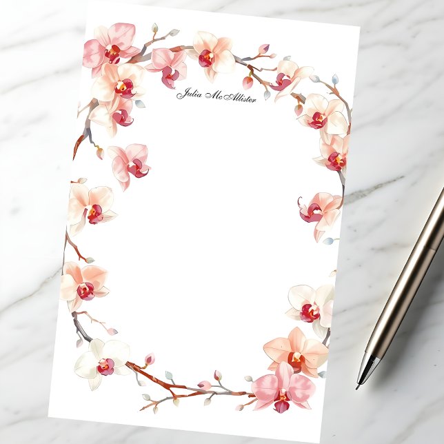 Blush Rosa Orchideenblüten Gewirr Briefpapier (Von Creator hochgeladen)