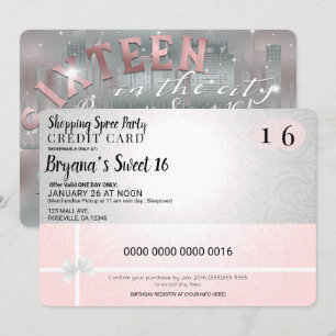 Blush-Rosa Shoppingrausch Stadt Limo Sweet 16 Part Einladung