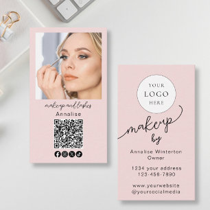 Blush-Rosa-Skript-Logo-QR-Code-Foto-Makeup Visitenkarte
