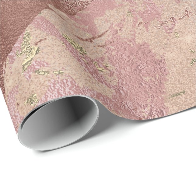Blush Rose Abstrakt Gold Metallischer Marmorschlag Geschenkpapier (Rolleneckpunkt)