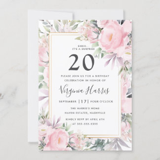 Blush Rose Bloral 20. Geburtstag Einladung