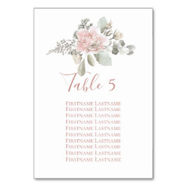 Blush Rose Bloral staubige Rose Hochzeitskarte Tischnummer
