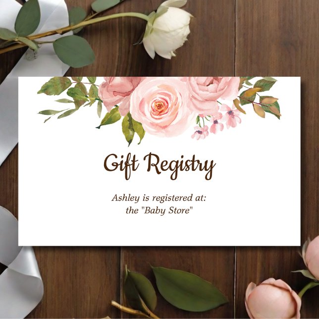 Blush Rose Blumengeschenk Registry Baby Dusche Begleitkarte (Von Creator hochgeladen)