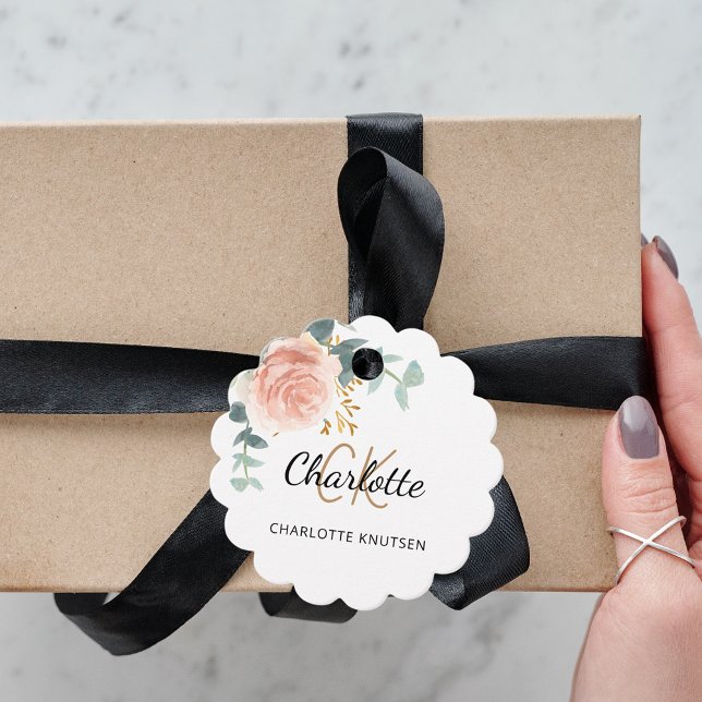 Blush Rose Blumenmonogramm Name Brautparty Geschenkanhänger (Von Creator hochgeladen)