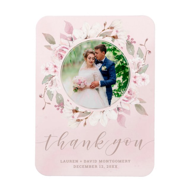 Blush Rose Blumenreath Wedding Foto Vielen Dank Magnet (Vertikal)