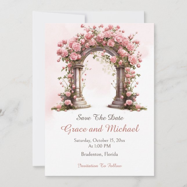 Blush Rose Boho Wedding Arch Wedding Save The Date (Vorderseite)